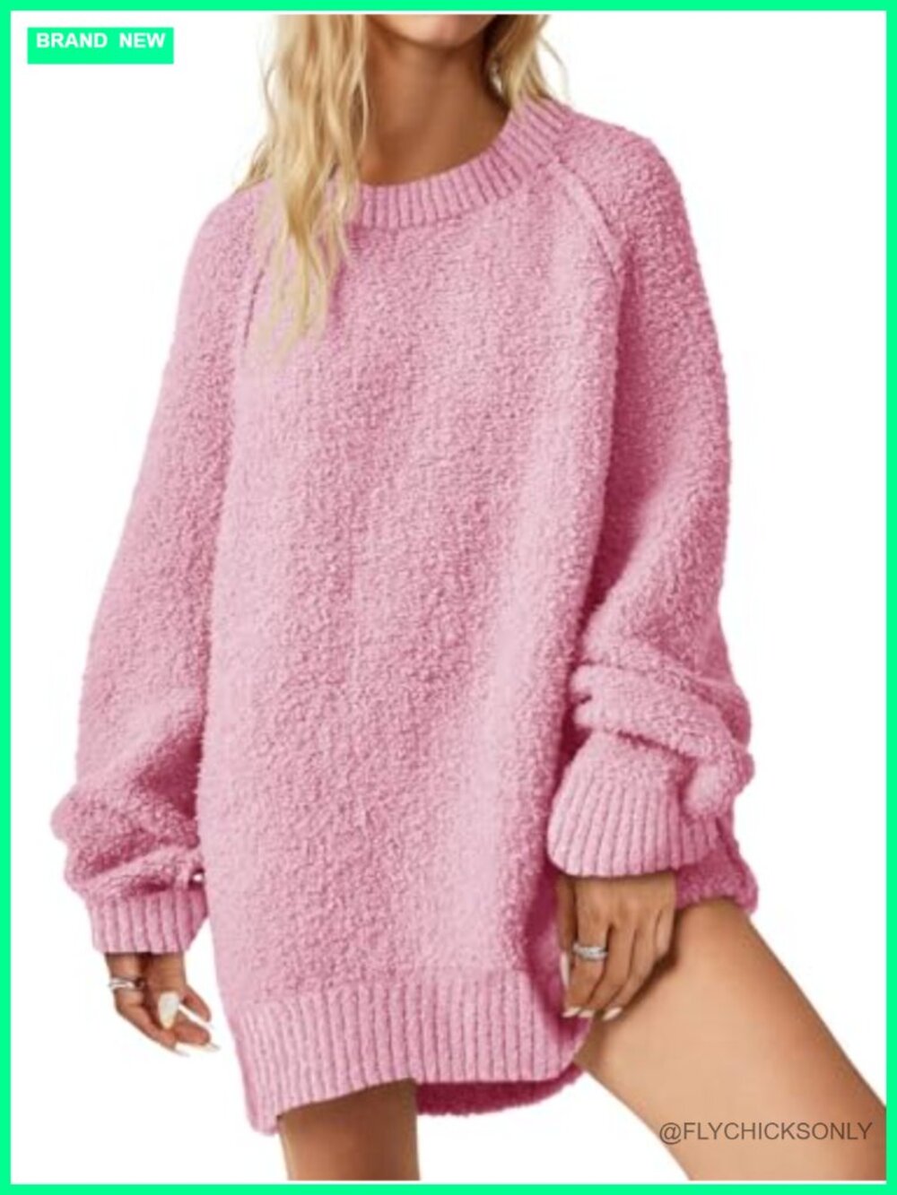 Oversized Fuzzy Long Sleeve Tunic Sweater Crew Neck Pullover